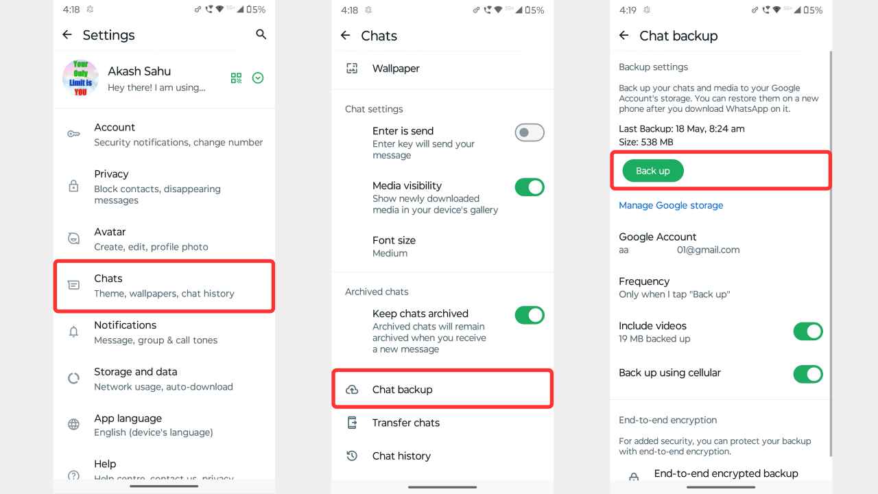 GB WhatsApp Create backup